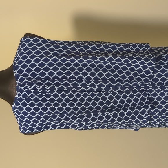 DKR Women's Stretch Blue and White Diamond Pattern Sleeveless Dress Large - Picture 8 of 14